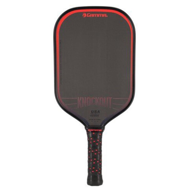 Black and red pickleball paddle with 'Gamma' branding on a white background