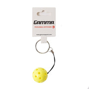 Yellow pickleball keychain on a white background with Gamma Sports packaging.