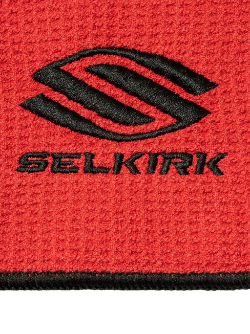 Red towel with black Selkirk logo