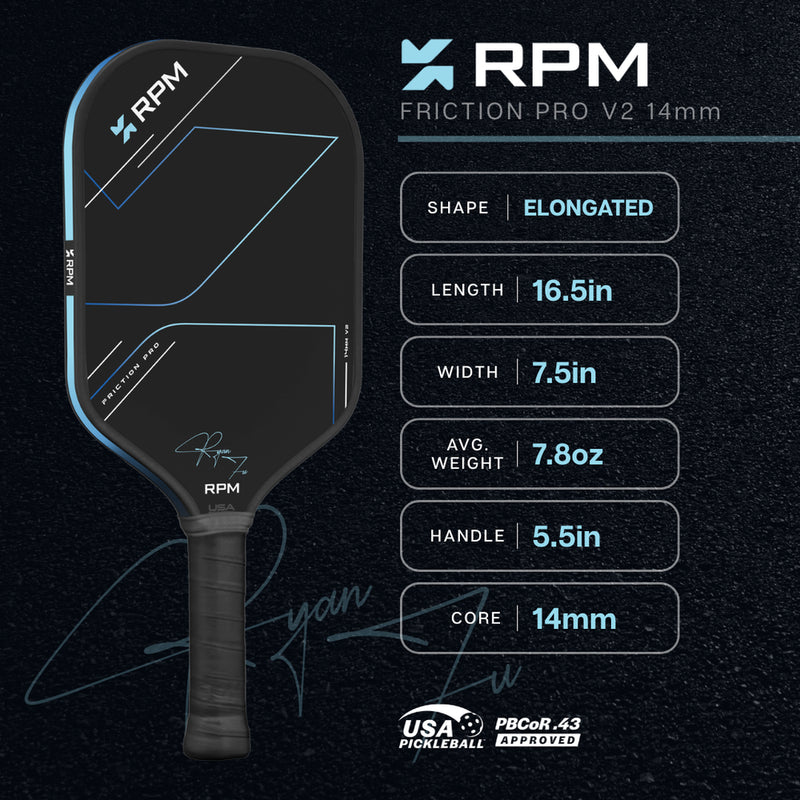 RPM Friction Pro 14mm Elongated V2 Pickleball Paddle