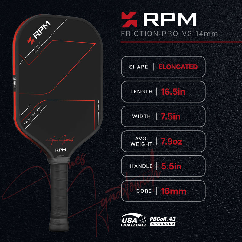 RPM Friction Pro 16mm Elongated V2 Pickleball Paddle