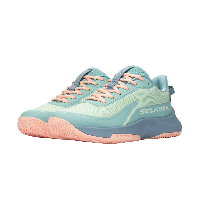 Light blue and pink sneaker with 'Selkirk' branding on a white background