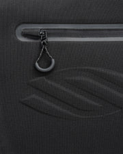 Close-up of a black zipper on a textured surface