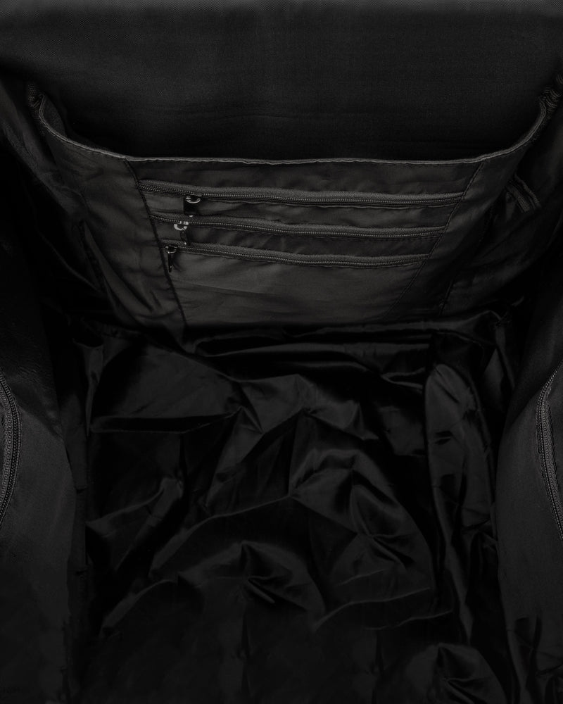 Close-up of a black jacket with zippers and fabric texture