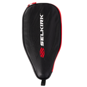 Black paddle case with red accents and Selkirk logo on a white background