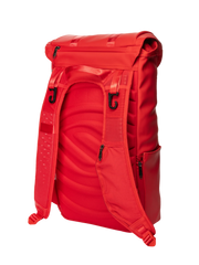Red backpack on a white background